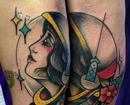 Old School大臂女宇航员纹身图案