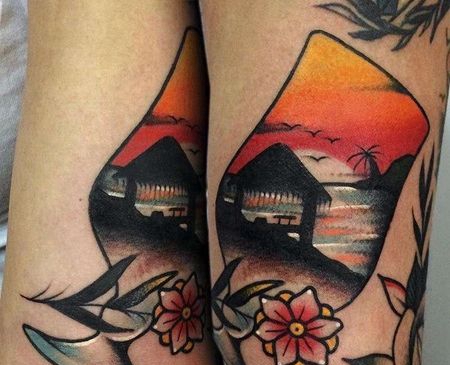 Old School小腿酒杯纹身图案