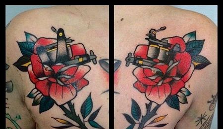 Old School锁骨玫瑰纹身机纹身图案