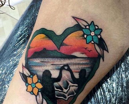 Old School小臂心海滩纹身图案