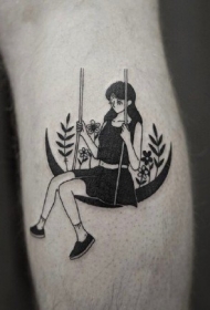 黑白色月亮和小清新女郎的一组创意纹身小图