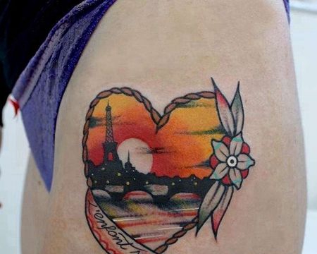 Old School大腿风景纹身图案