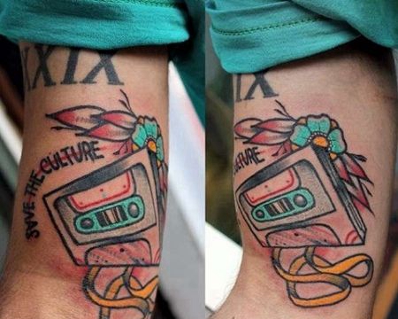 Old School大臂卡带纹身图案