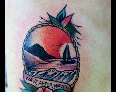 Old School大腿海纹身图案