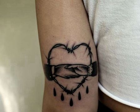 Old School大臂心手纹身图案