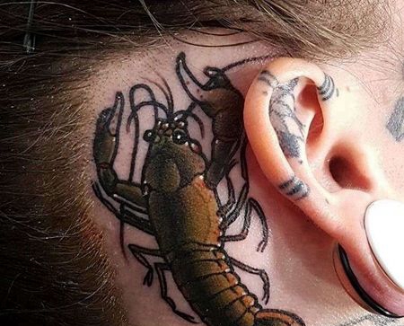New School耳后龙虾纹身图案