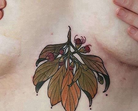 New School胸下叶子纹身图案