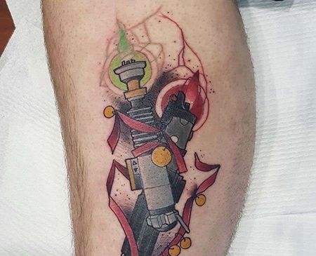 New School小腿打火机纹身图案