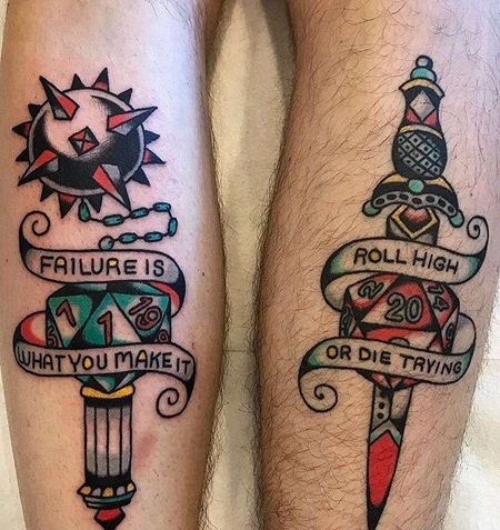 Old School小腿狼牙锤纹身图案