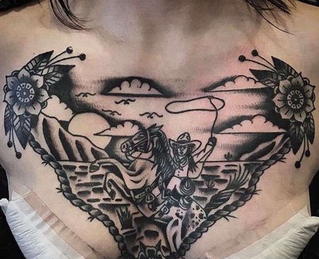 Old School前胸马牛仔纹身图案