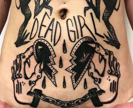 Old School腹部手心纹身图案