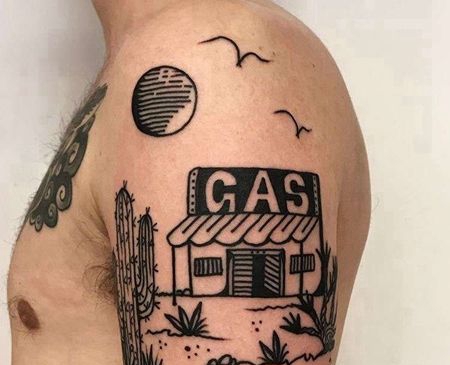 Old School大臂风景纹身图案