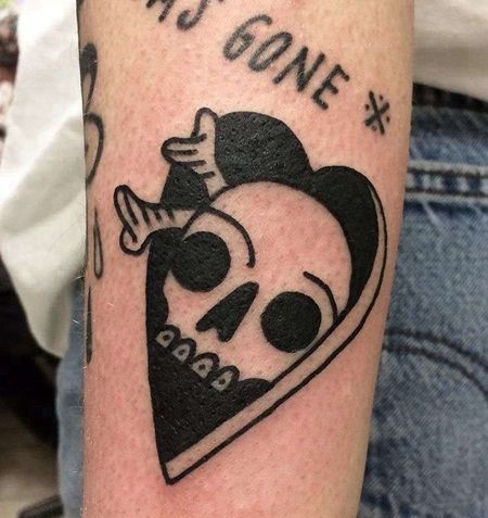 Old School小腿骷髅手纹身图案