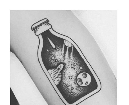 Old School小腿瓶子星球纹身图案