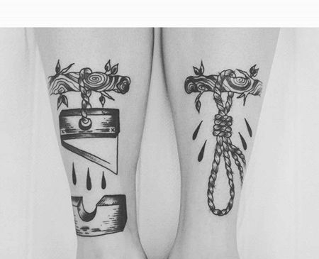Old School小腿绳索行刑架纹身图案