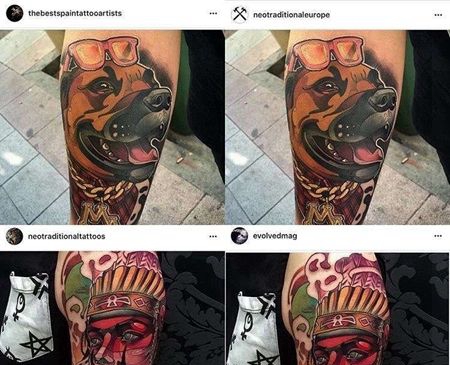 New School小臂狗女人纹身图案