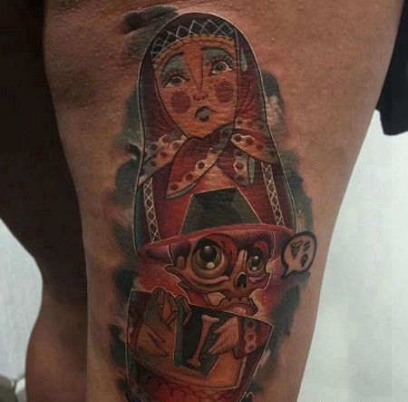 New School大腿娃娃纹身图案