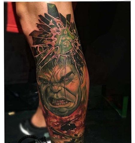 写实小腿绿巨人纹身图案