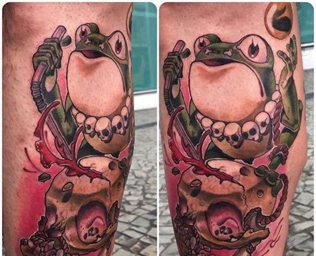 New School小腿青蛙骷髅纹身图案