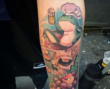New School小臂青蛙骷髅纹身图案