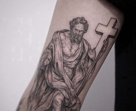 点刺小臂耶稣纹身图案