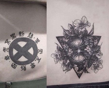 点线侧腰星空纹身图案