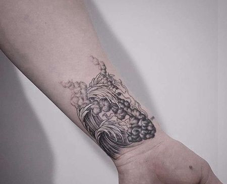 点线小臂海浪纹身图案