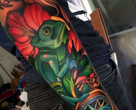 New School小臂变色龙纹身图案