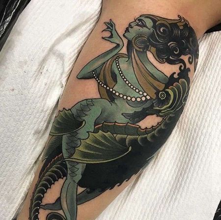 New School小臂美人鱼海马纹身图案