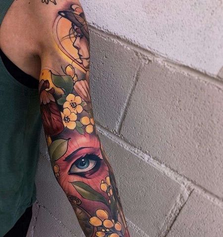 New School胳膊眼睛纹身图案