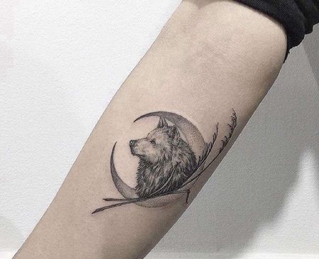 点刺小臂狼纹身图案