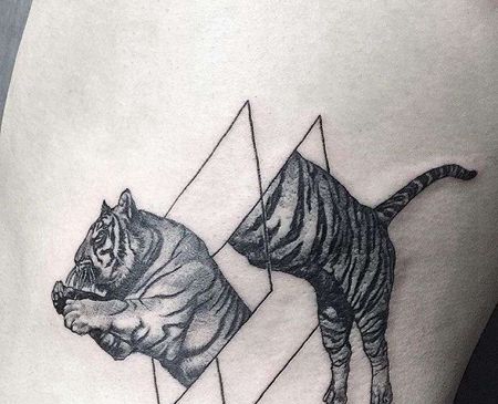 几何大臂老虎纹身图案