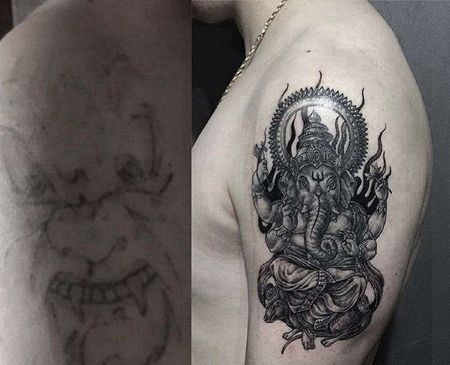 点刺大臂象神纹身图案