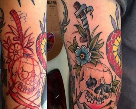 Old School大臂骷髅镰刀纹身图案