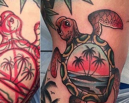 Old School小腿海龟纹身图案