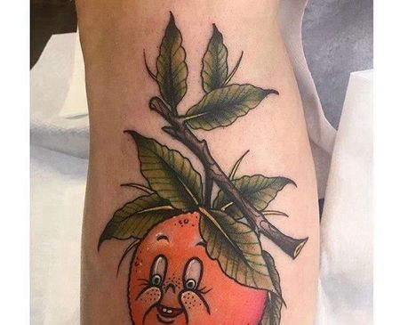 New School小腿橘子纹身图案