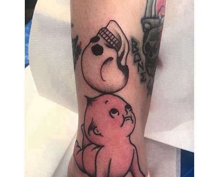 Old School小腿婴儿骷髅纹身图案