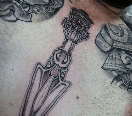 新传统前胸降魔杵纹身图案
