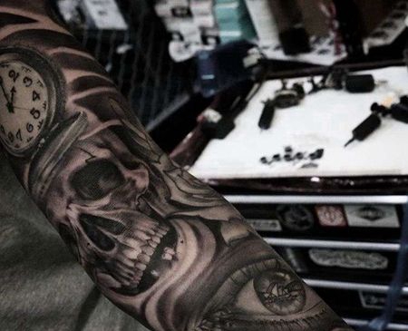 写实胳膊骷髅眼睛纹身图案