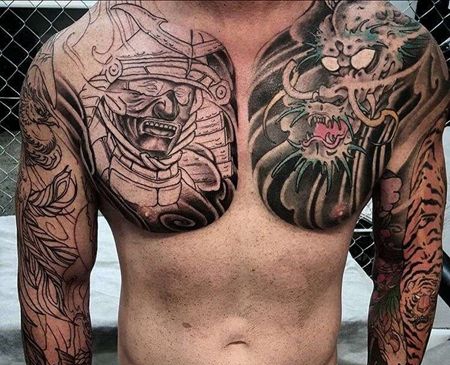 新传统前胸龙鬼武士纹身图案