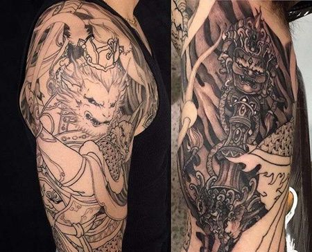 新传统胳膊孙悟空降魔杵纹身图案