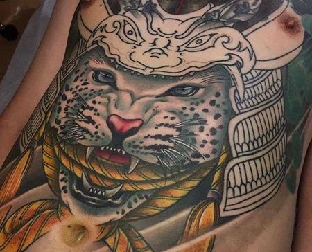 新传统腹部豹子纹身图案