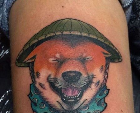 新传统大腿狗纹身图案