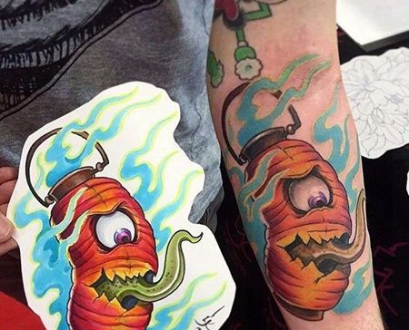 新传统小臂灯笼鬼纹身图案