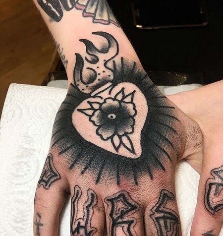 Old School手背心花卉纹身图案