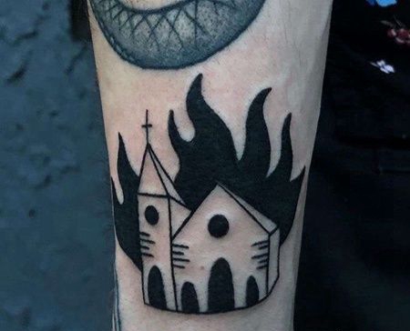 小腿建筑纹身图案