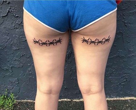 大腿铁蒺藜纹身图案