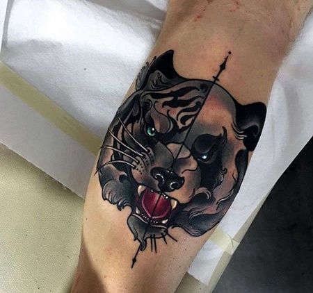 New School小臂熊老虎纹身图案