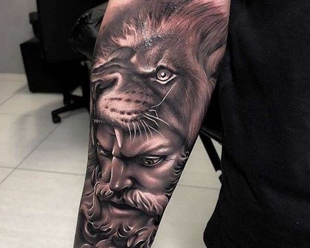 写实小臂人像狮子纹身图案