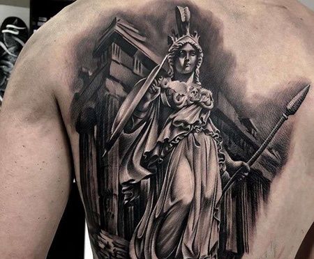 写实后背西方雕像纹身图案